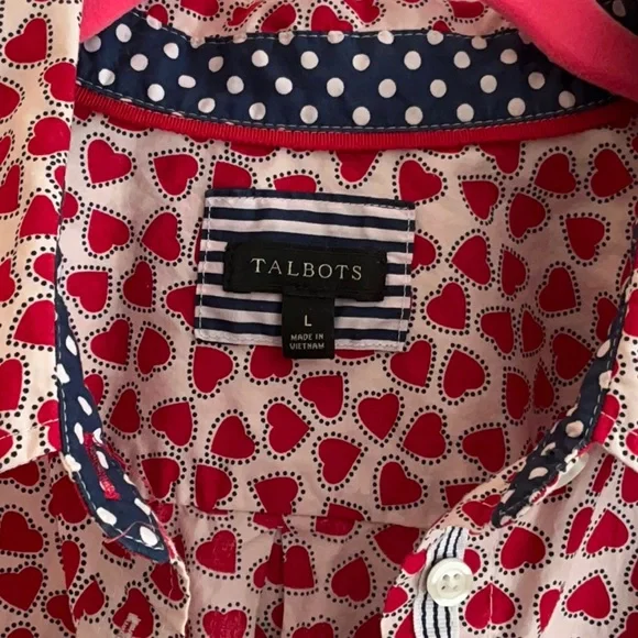 Talbots Patriotic Hearts button up shirt ❤️💙 - Picture 2 of 9